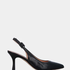 Slingback in nappa nera con tomaia cucita e rivoltata