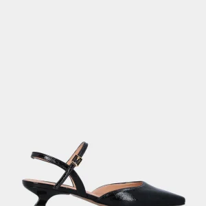 Slingback in naplak nero con cinturino a pipetta e tacco a calice