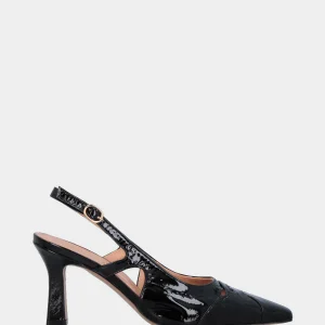 Slingback in verlux nero con tomaia sovrapposta
