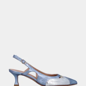 Slingback in laminato multicolor con tomaia sovrapposta e tacco a calice