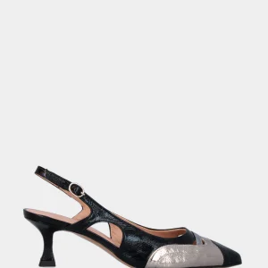 Slingback in laminato multicolor con tomaia sovrapposta e tacco a calice