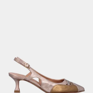 Slingback in laminato multicolor con tomaia sovrapposta e tacco a calice