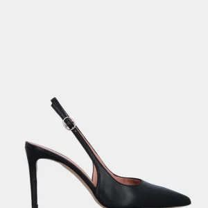 Slingback in nappa nera con punta sfilata e tacco 70mm