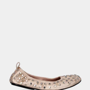 Ballerina flat in laminato platino con arricciatura e lavorazione a sacchetto