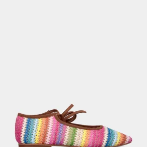 Ballerina in tessuto fantasia multicolor con laccio alla caviglia