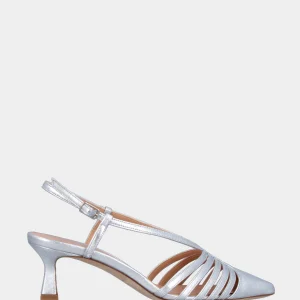 Slingback in laminato argento con listini a Y
