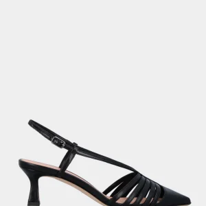 Slingback in nappa nera con listini a Y