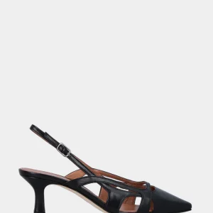 Slingback in nappa nera con tomaia sovrapposta e tacco a calice