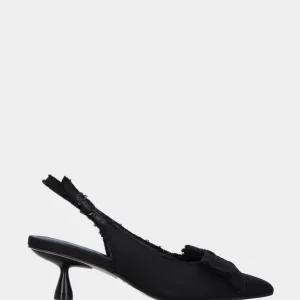 Slingback in tessuto nero con fiocco sullo scollo e tacco a calice