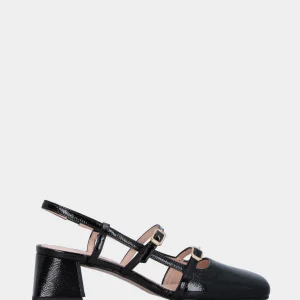 Slingback in verlux nero con cinturini e tacco a blocco
