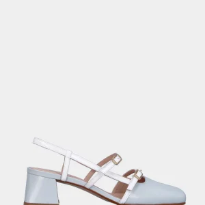 Slingback in verlux grigio con cinturini bianchi e tacco a blocco