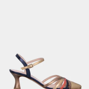 Slingback in laminato multicolor con cinturini incrociati e tacco a calice