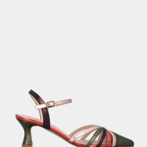 Slingback in laminato multicolor con cinturini incrociati e tacco a calice