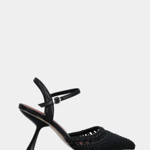 Slingback in nappa nera con tacco a calice e tomaia intrecciata