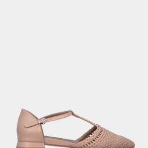 Ballerina Charleston in nappa nude con punta sfilata intrecciata