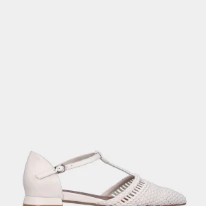 Ballerina Charleston in nappa bianco latte con punta sfilata intrecciata