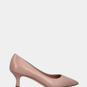 Décolleté in nappa beige con cucitura a sacchetto e tacco a calice