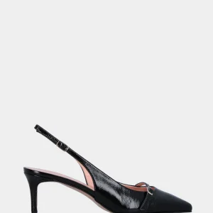Slingback in verlux nero con tacco a calice e scollo tondo