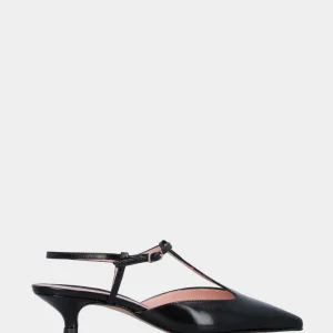 Slingback in verlux nero con cinturini charleston e tacco a calice