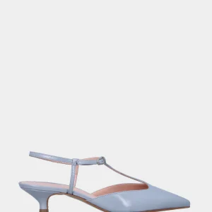 Slingback in verlux celeste con cinturini charleston e tacco a calice