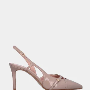 Slingback in verlux beige con cinturini incrociati e tacco a calice
