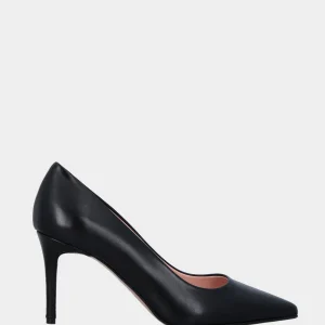 Décolleté in nappa nera con scollo tondo e tacco a calice 80 mm