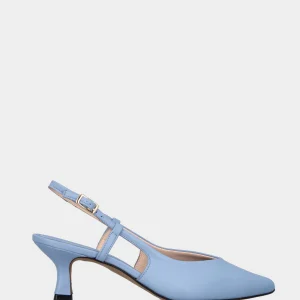 Slingback in nappa celeste con scollo a V e tacco a calice