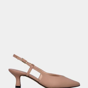 Slingback in nappa nude con scollo a V e tacco a calice