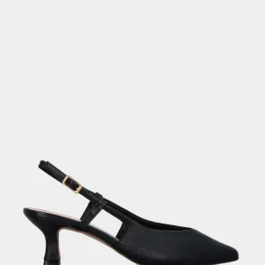 Slingback in nappa nera con scollo a V e tacco a calice