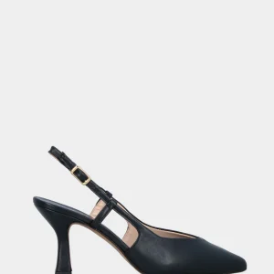 Slingback in nappa blu con scollo a V e tacco a calice 70 mm