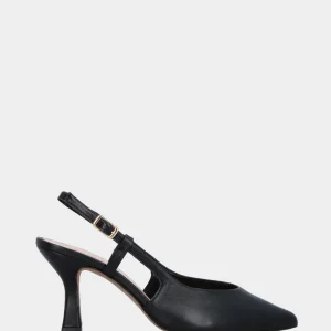 Slingback in nappa nera con scollo a V e tacco a calice 70 mm