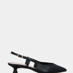 Slingback in nappa nera con scollo a V e tacco a calice