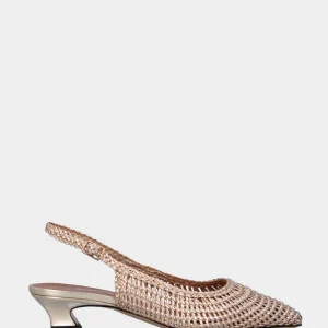 Slingback in laminato oro con tomaia a rete intrecciata