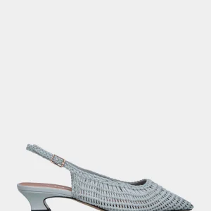 Slingback in nappa grigia con tomaia a rete intrecciata