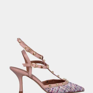 Slingback multicolor nei toni del rosa con borchie e tacco a calice