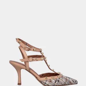 Slingback multicolor nei toni nude con borchie e tacco a calice