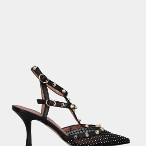Slingback in tessuto nero con borchie e brillantini