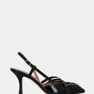 Slingback in verlux nero con cinturini e tacco a calice