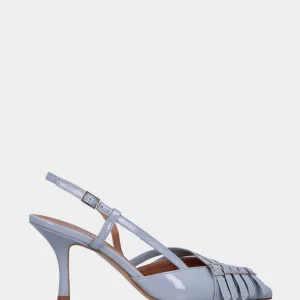 Slingback in verlux celeste con cinturini e tacco a calice