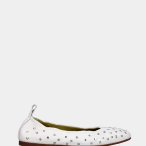 Ballerina in nappa bianco latte con elastico allo scollo e cucitura a sacchetto
