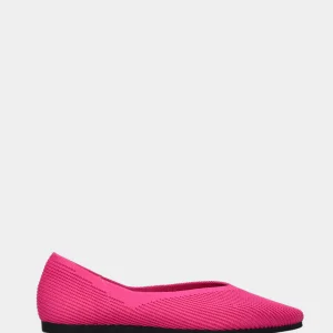 Ballerina in tessuto elasticizzato fucsia con scollo a V e punta sfilata