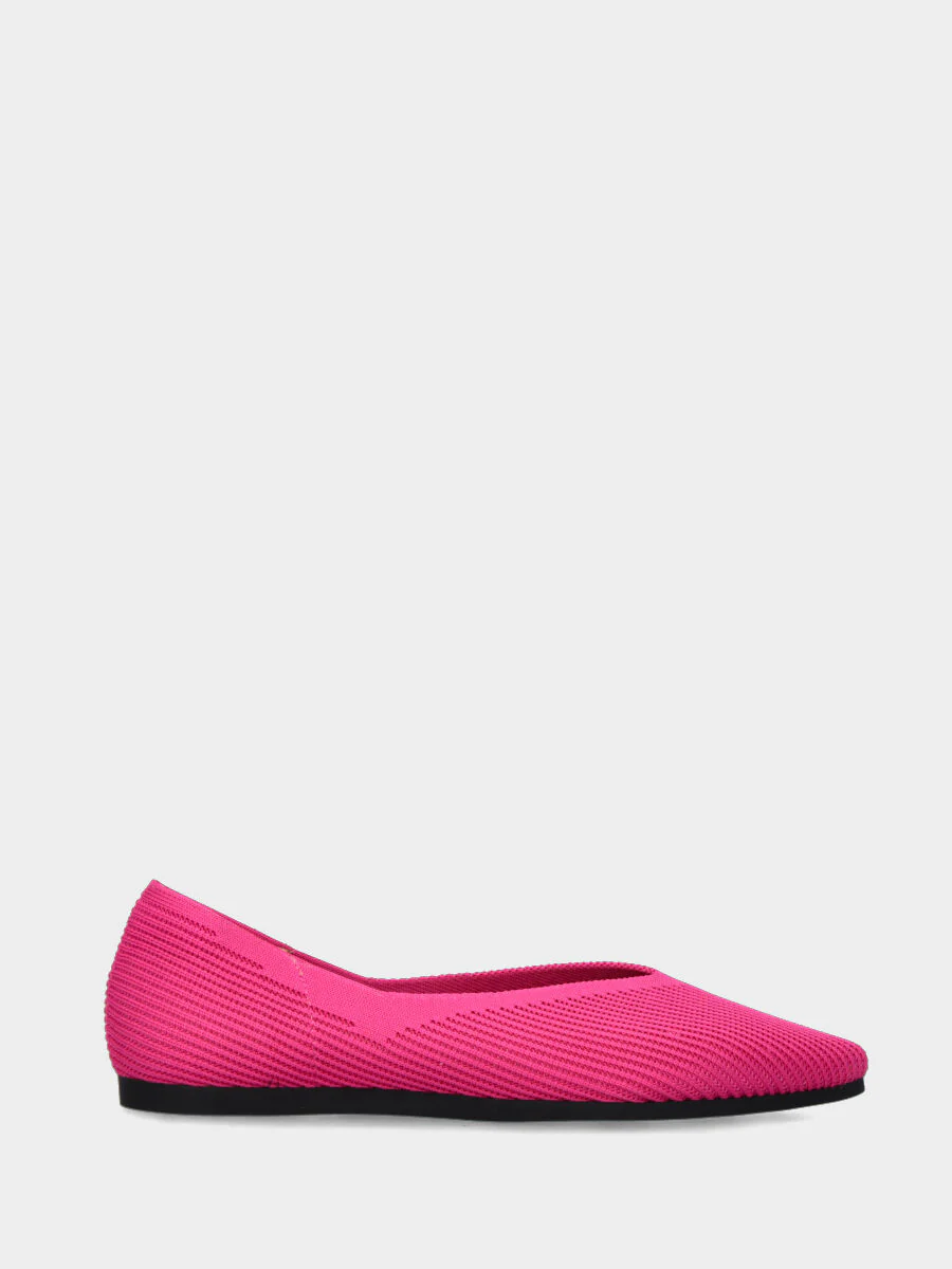 Ballerina in tessuto elasticizzato fucsia con scollo a V e punta sfilata - immagine 2