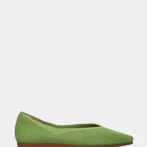 Ballerina in tessuto elasticizzato verde con scollo a V e punta sfilata