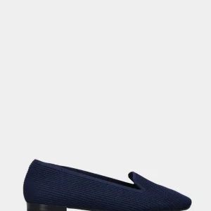 Pantofolina in tessuto elasticizzato blu con tacco 10 mm