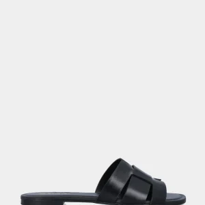 Ciabattina flat in vitello nero con fascette arcuate