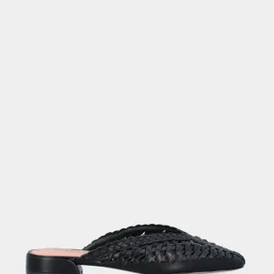 Sabot in nappa nera intrecciata con tacco basso