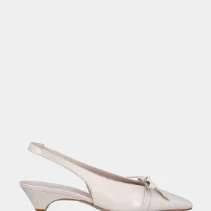 Slingback in verlux beige con tacco semi zeppa e fiocco sulla pianta