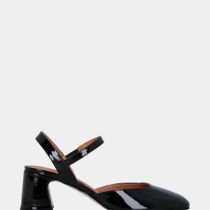 Slingback in vernice nera con punta quadrata e cinturino elasticizzato