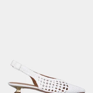 Slingback in nappa bianca con tomaia traforata e tacco rocchetto