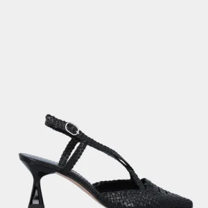 Slingback in nappa nera intrecciata con tacco a calice